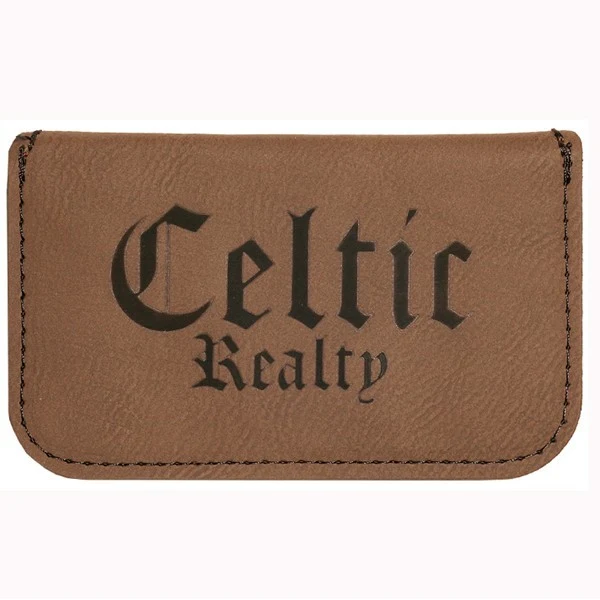 Leatherette Soft Case Business Card Holder - Light Brown Laser Engraved 1