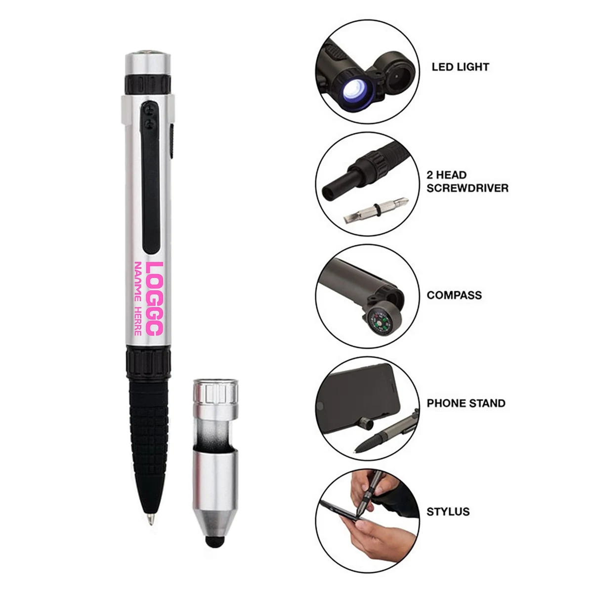 6 In 1 Screwdriver Compass Touch Cell Phone Holder Light Pen 1