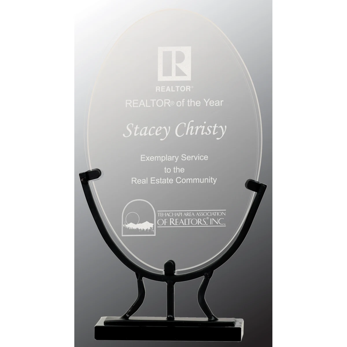 8 3/4" Oval Vintage Glass Award with Iron Base 1