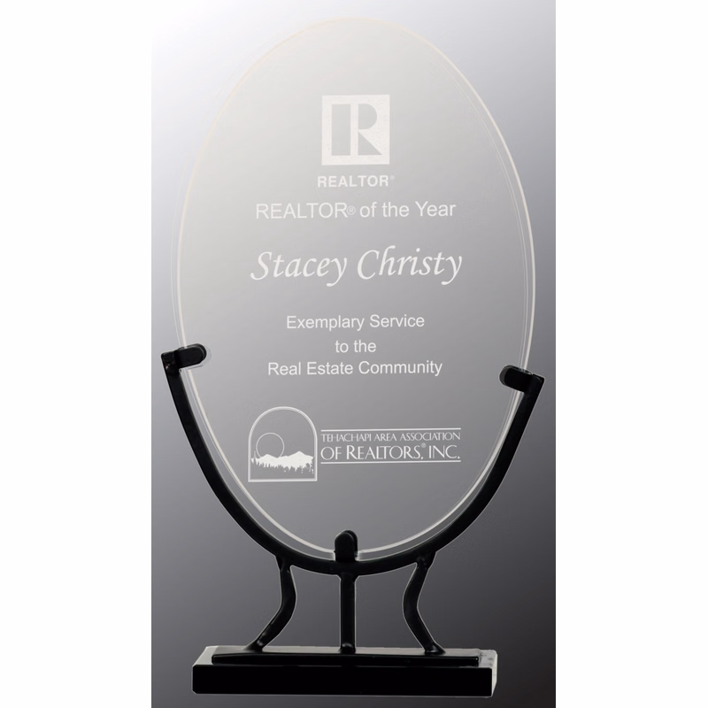 8 3/4" Oval Vintage Glass Award with Iron Base