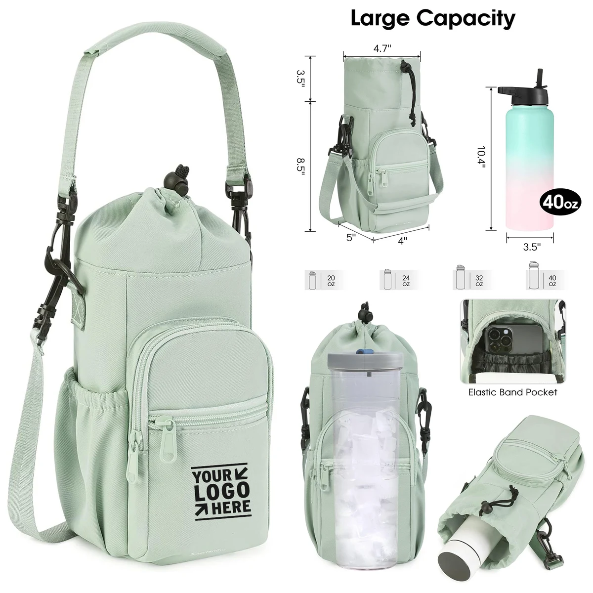 Sportsnew 32oz 40oz Insulated Durable Adjustable Water Bottle Holder Carrier Sling Bag With Strap
1