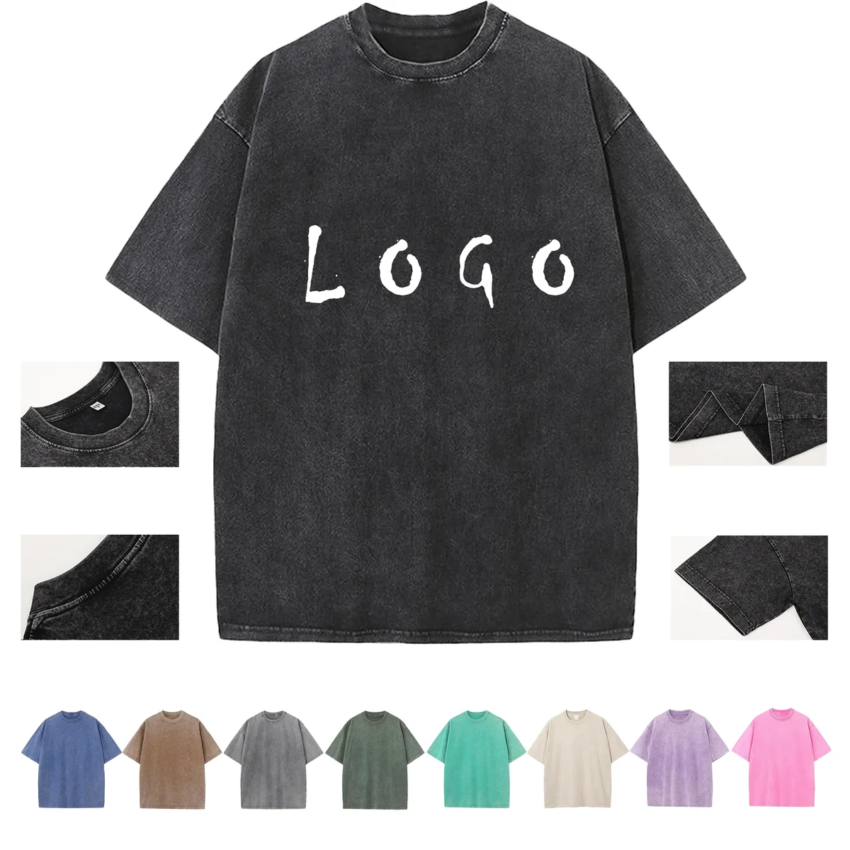 MOQ 20 230gsm Heavyweight Washed Vintage Cotton T Shirt 1