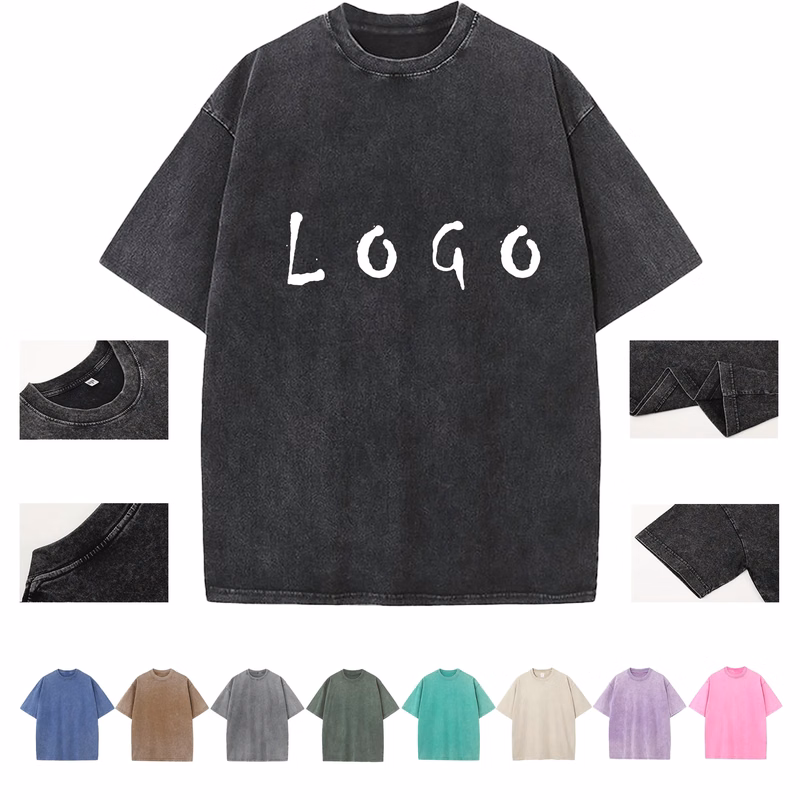 MOQ 20 230gsm Heavyweight Washed Vintage Cotton T Shirt