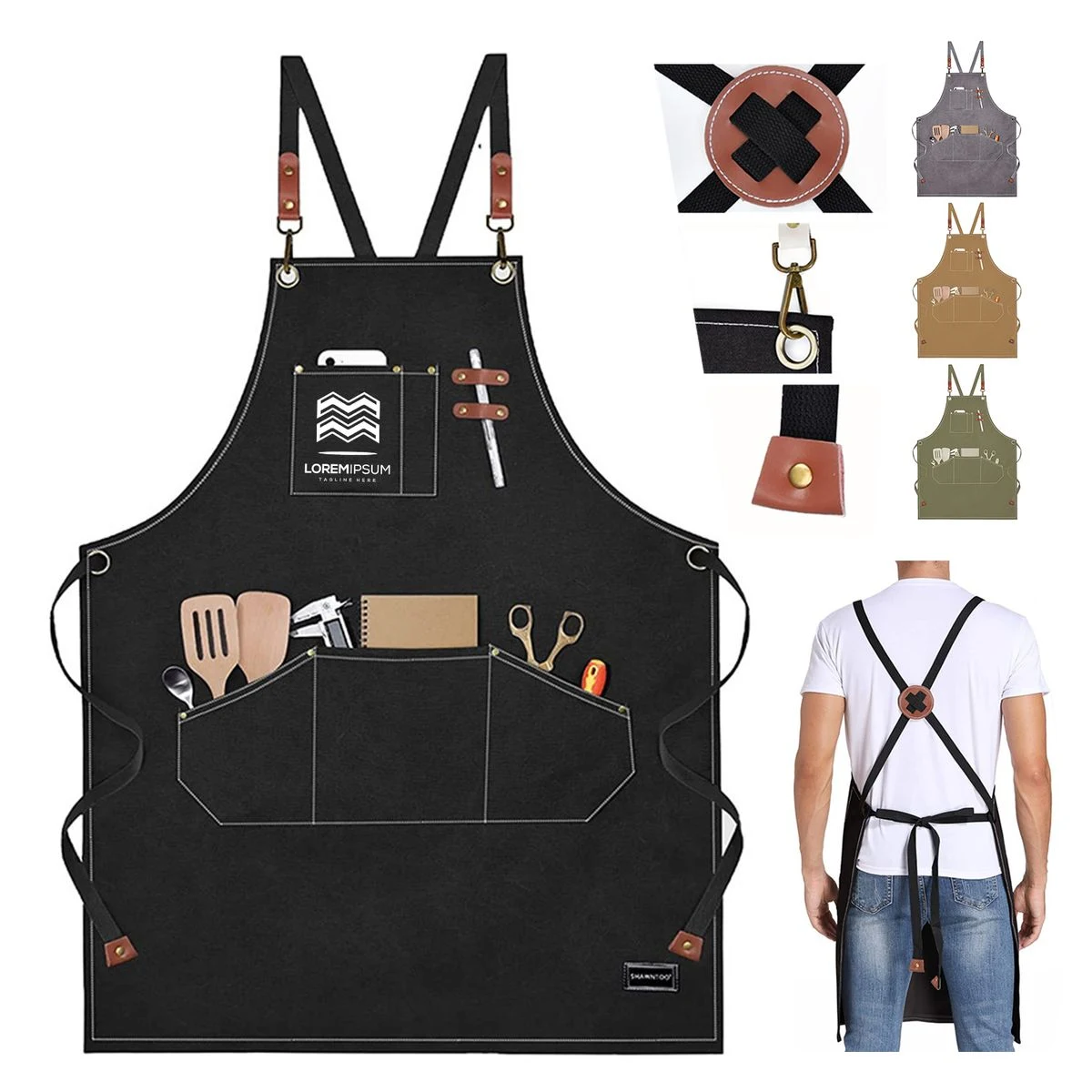 Water-Resistant Canvas Work Apron With Multi Pockets 1