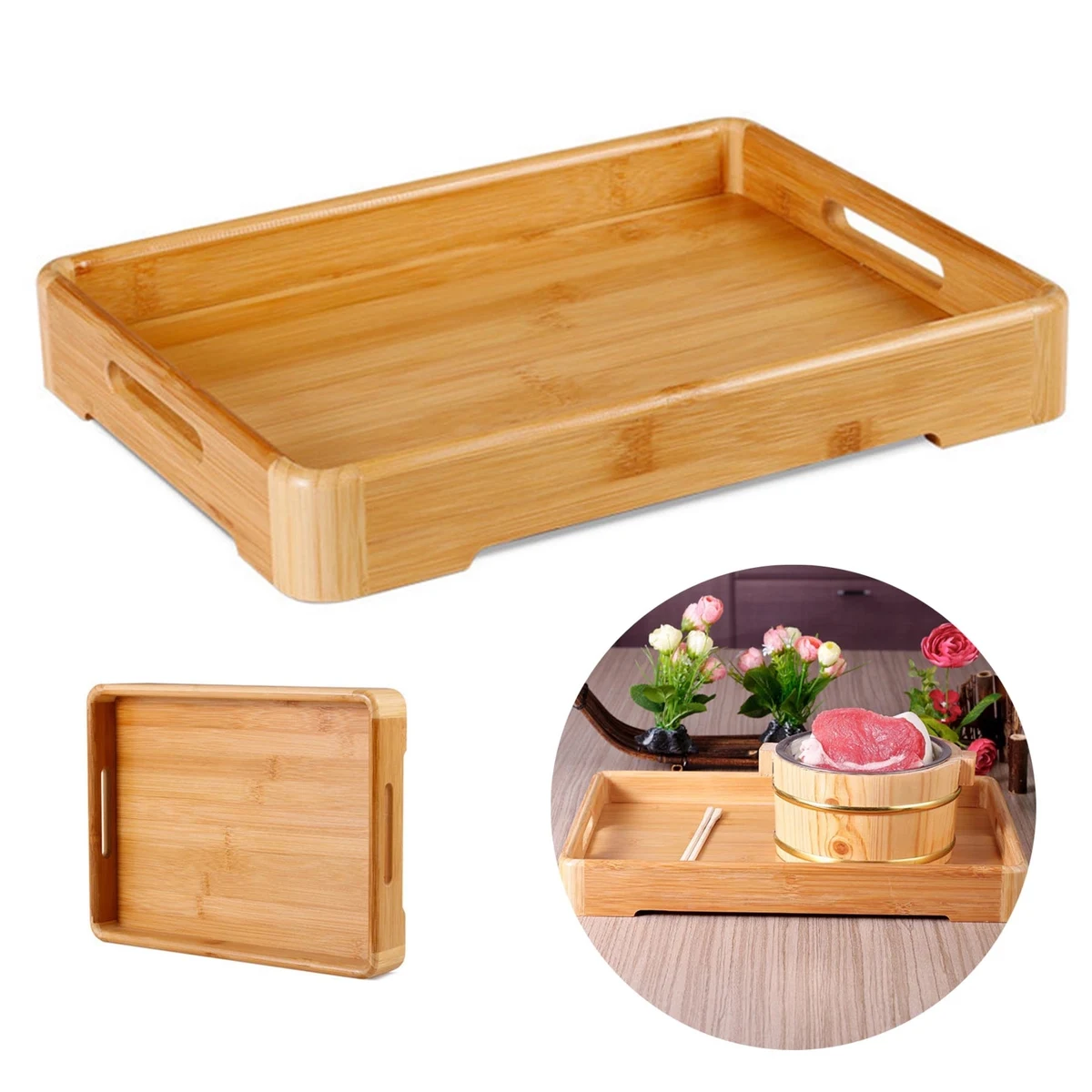 Rectangle Bamboo Tray With Handles 1