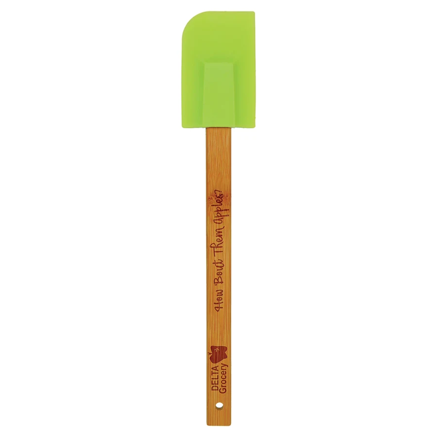 11 3/4" Green Silicone Spatula with Bamboo Handle 1