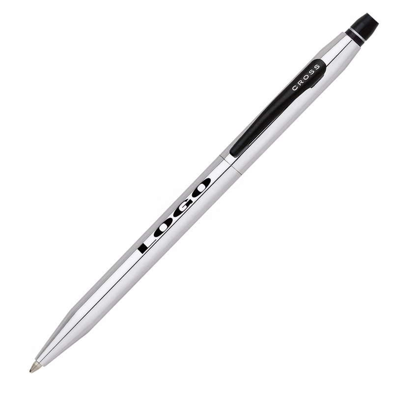 Chrome Click Cross Roller Ball Pen w/ Black Clip.