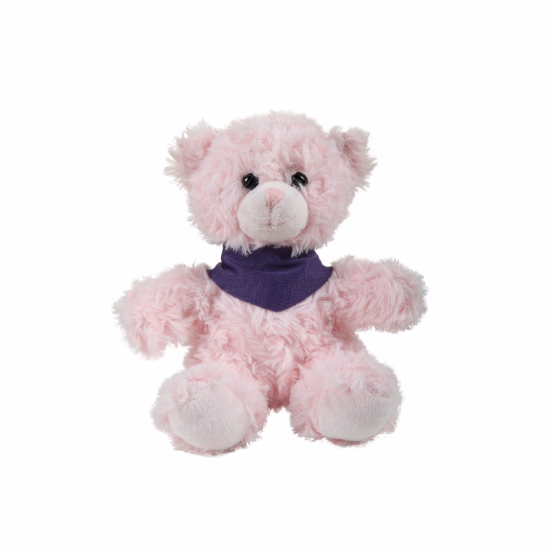 soft plush Pink Curly Sitting Bear with bandana