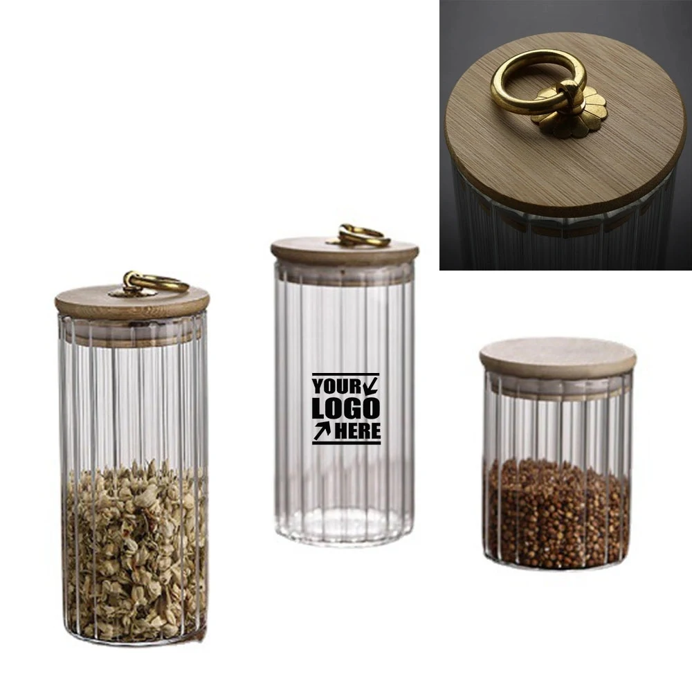 Glass Storage Jar Food Container Copper Pull Ring Cover 1