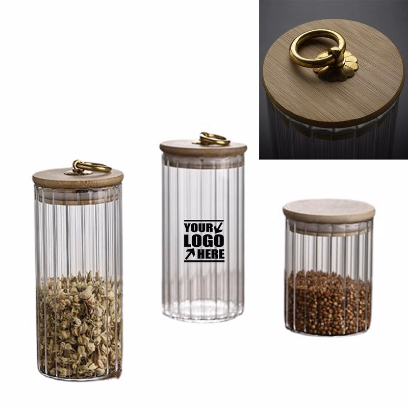 Glass Storage Jar Food Container Copper Pull Ring Cover