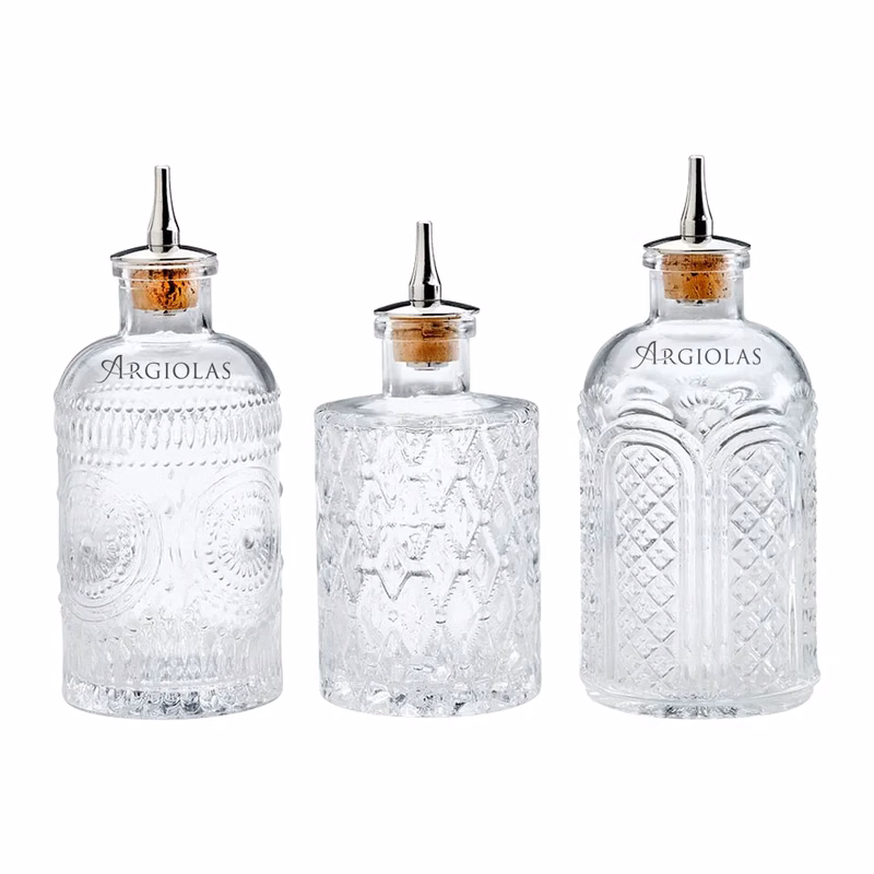 6.8oz. Glass Bitters Bottle Retro Design Trio