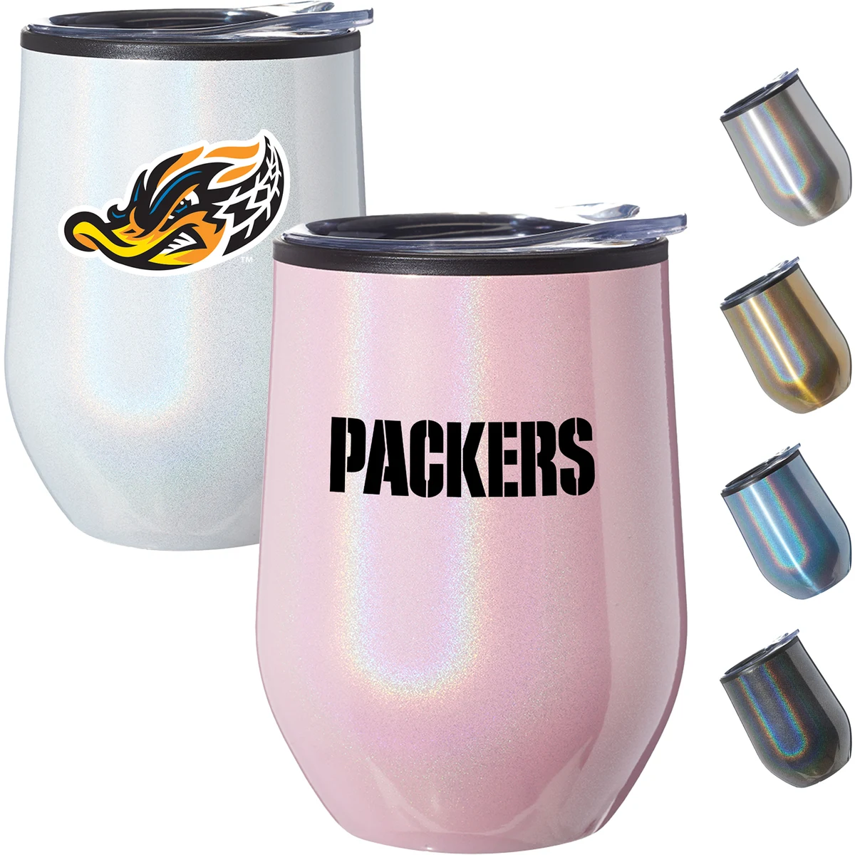 12 oz Iridescent Compact Travel Tumbler w/ Clear Lid EVA Pad 1