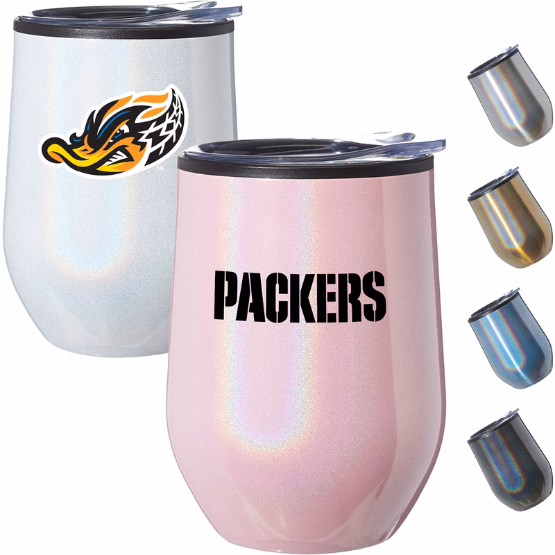 12 oz Iridescent Compact Travel Tumbler w/ Clear Lid EVA Pad