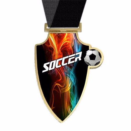 Medallion: 3" Shield Soccer Flame Design