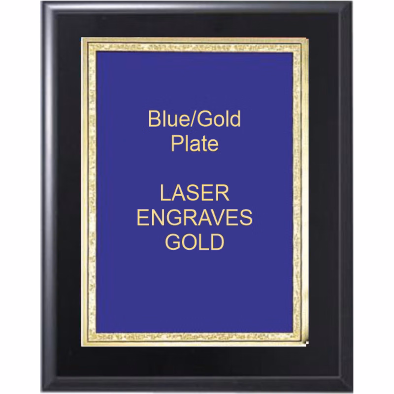 6" x 8" Solid Black Matte Finish Plaque with a Blue Florentine Plate
