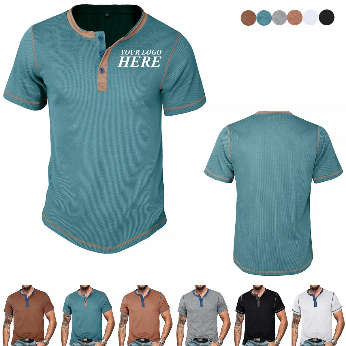Summer Retro Waffle Color Block Henry T-shirt 1