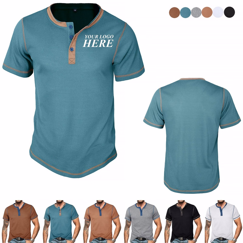 Summer Retro Waffle Color Block Henry T-shirt