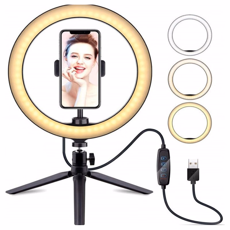 10" Selfie Ring Light with Tripod Stand & Phone Holder for Live Streaming, Video & Photos