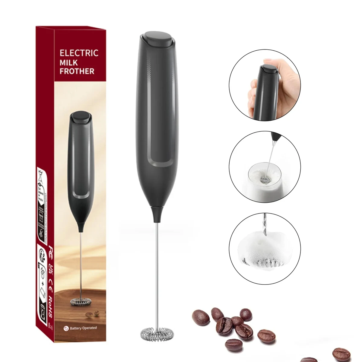 Stainless steel Handheld Electric Milk Frother 1