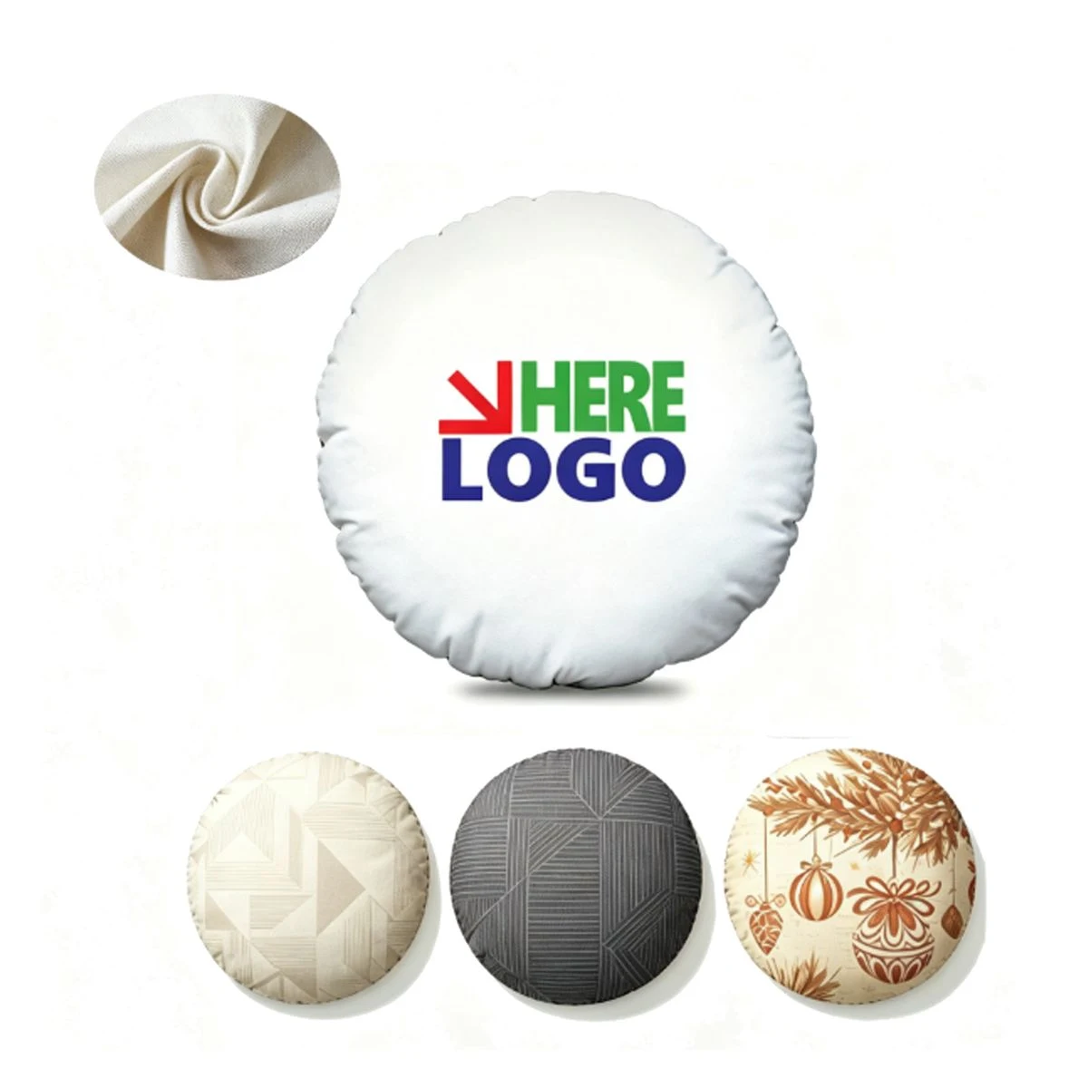 Custom Linen Round Pillow With Personalized Logo Print 1