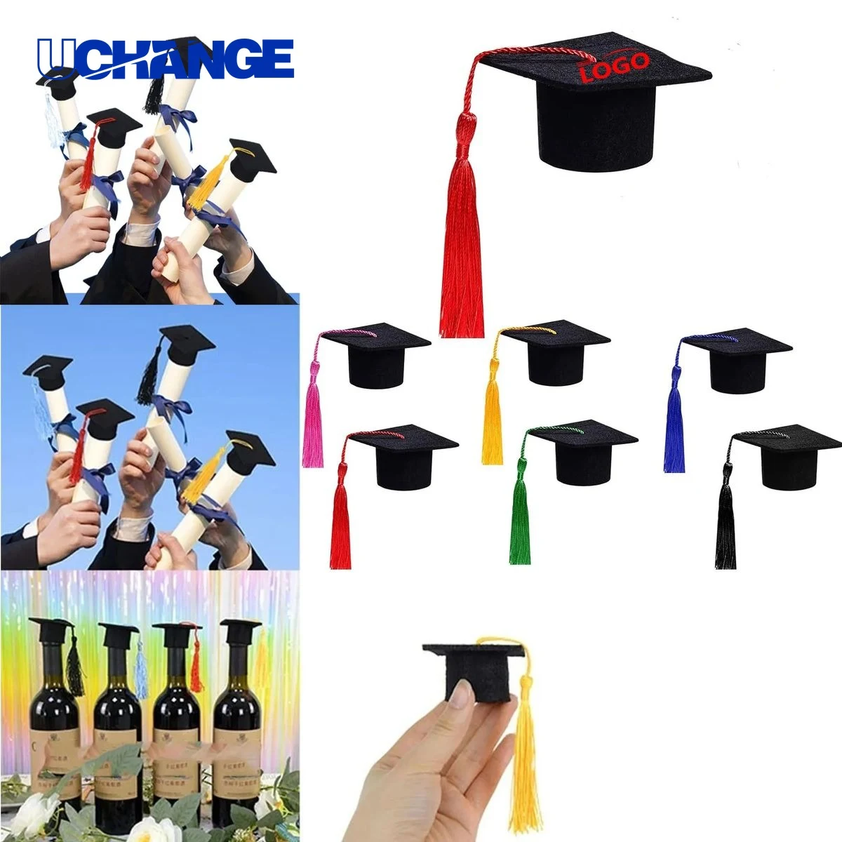 Mini Graduation Cap Felt Hat Bottle Topper 1