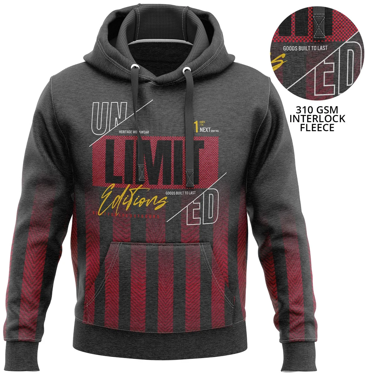 Unisex 310 GSM Interlock Fleece Sublimation Pullover Hoodies w/ Kangaroo Pockets 1