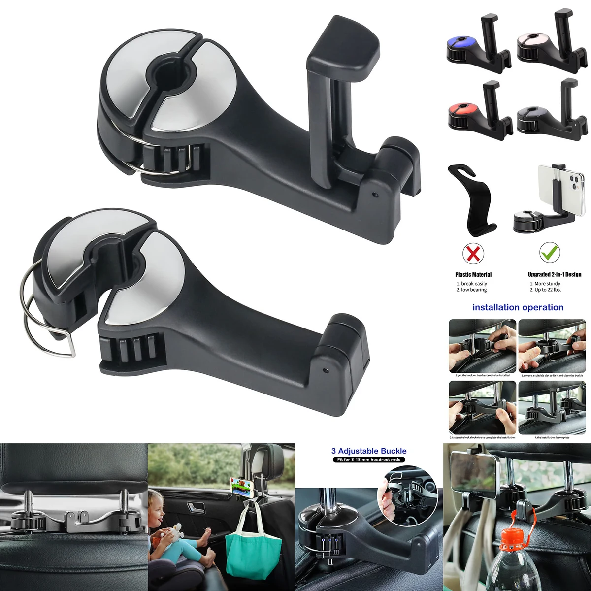 Car Headrest Hidden Hook 1