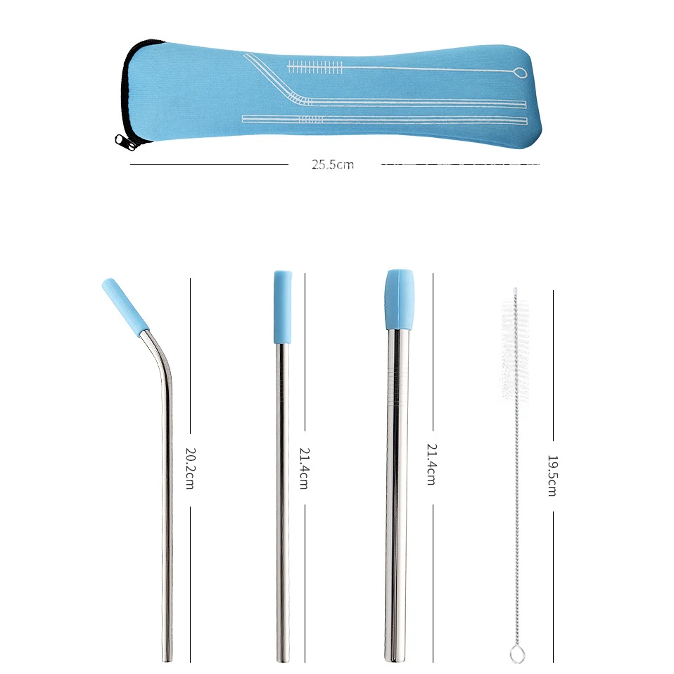 Reusable Metal Straws With Silicone Tips and Brush and Carry Bag 1