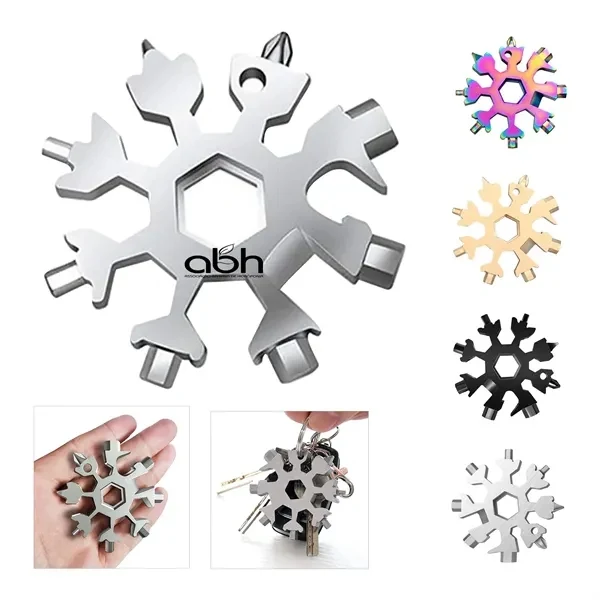 Custom 18-in-1 Stainless Steel Snowflake Multi-Tool with Key Ring — Outdoor Giveaway 1