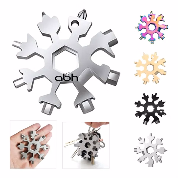 Custom 18-in-1 Stainless Steel Snowflake Multi-Tool with Key Ring — Outdoor Giveaway