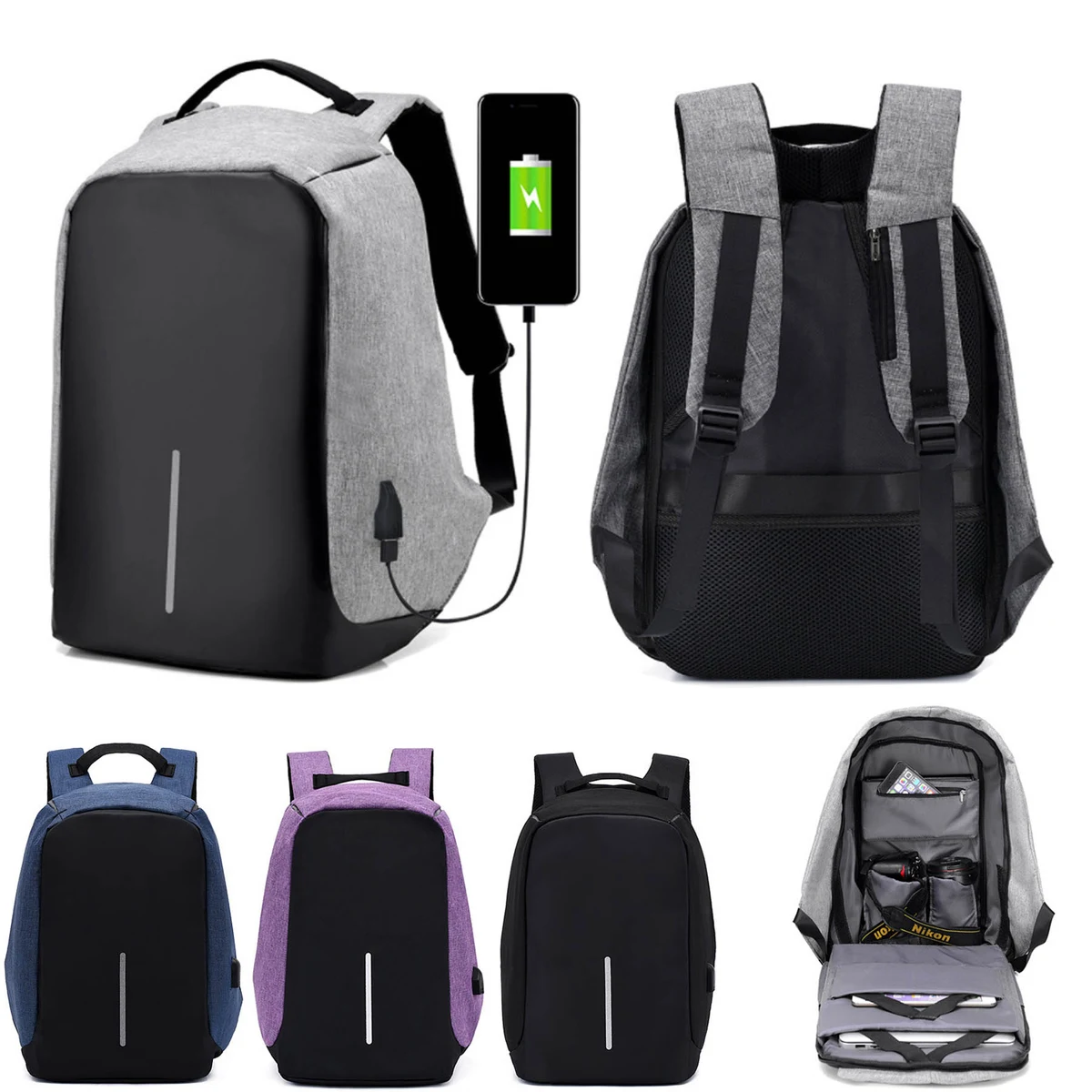 Anti-Theft Backpack USB Type 1