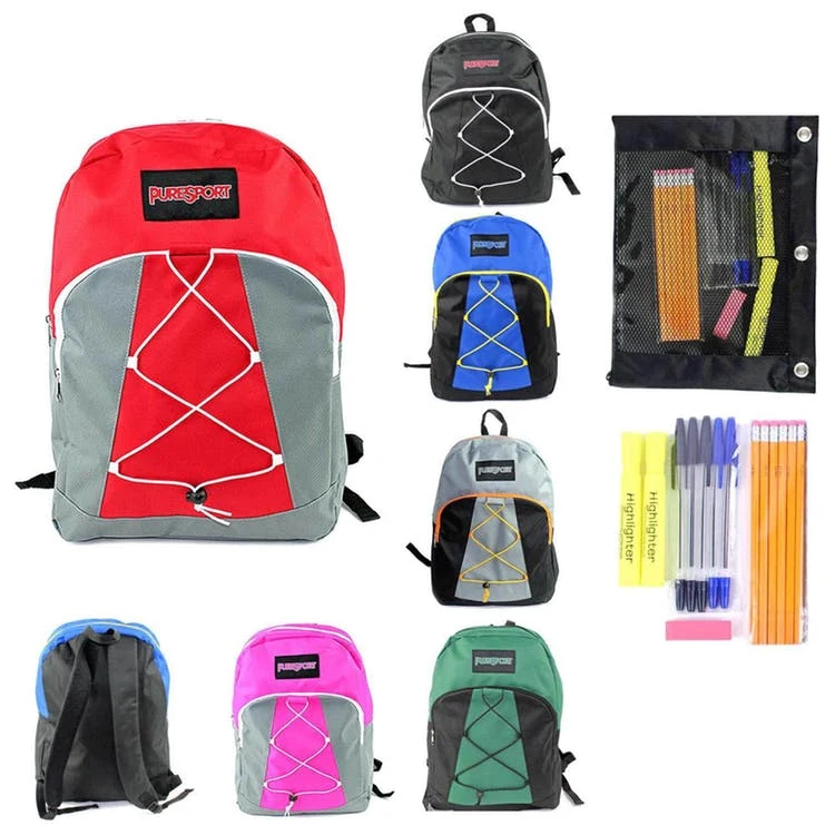 17" Classic Bungee Backpack & High School Supply Kit -15 Pieces 1
