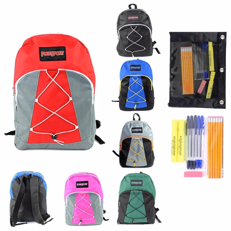 17" Classic Bungee Backpack & High School Supply Kit -15 Pieces
