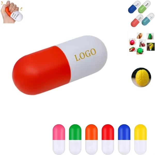 Custom 4.1 Inch Pill Capsule PU Stress Ball — Portable Anxiety Relief Squeeze Toy 1