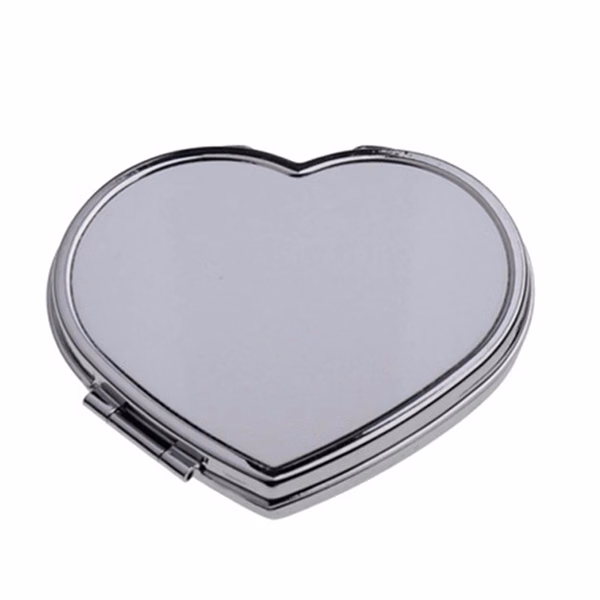 Custom Heart Metal Compact Mirror with Full-Color Logo — Travel Accessory