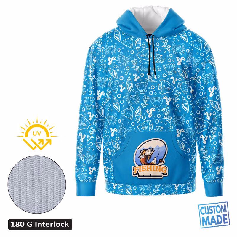 Custom Unisex Full Sublimation Fishing Shirt With Hood -180gsm Fabric
