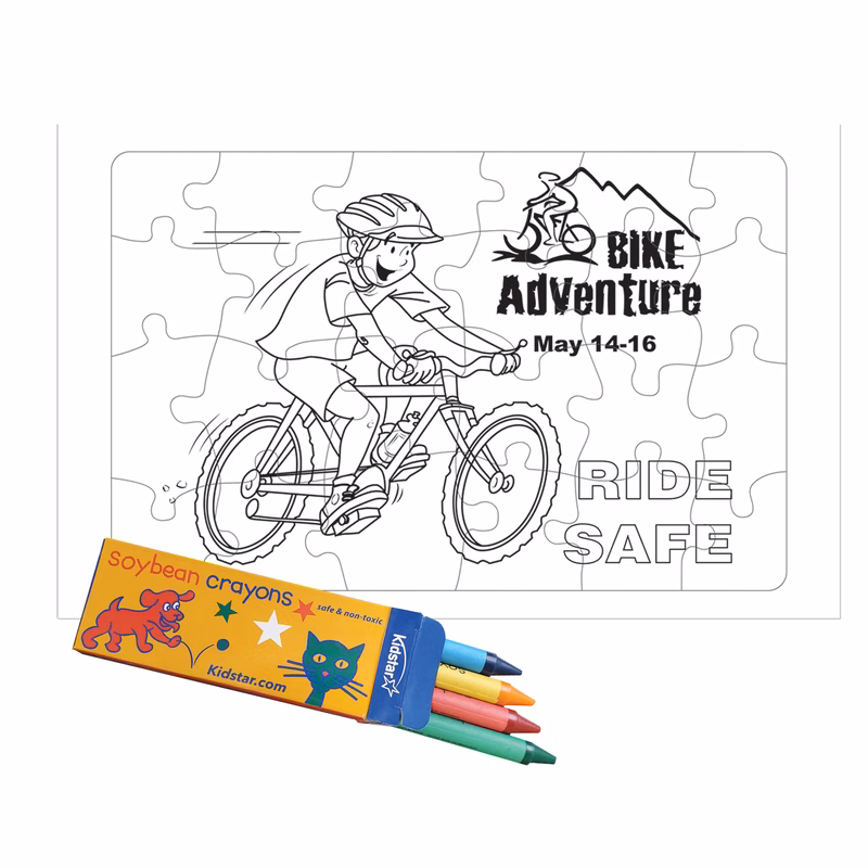 24 Pieces - 10 1/2" x 6 5/8" Coloring Tray Puzzle -Bike Safety