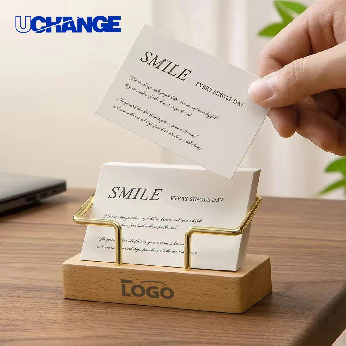 Wood and Metal Desk Business Card Holder 1