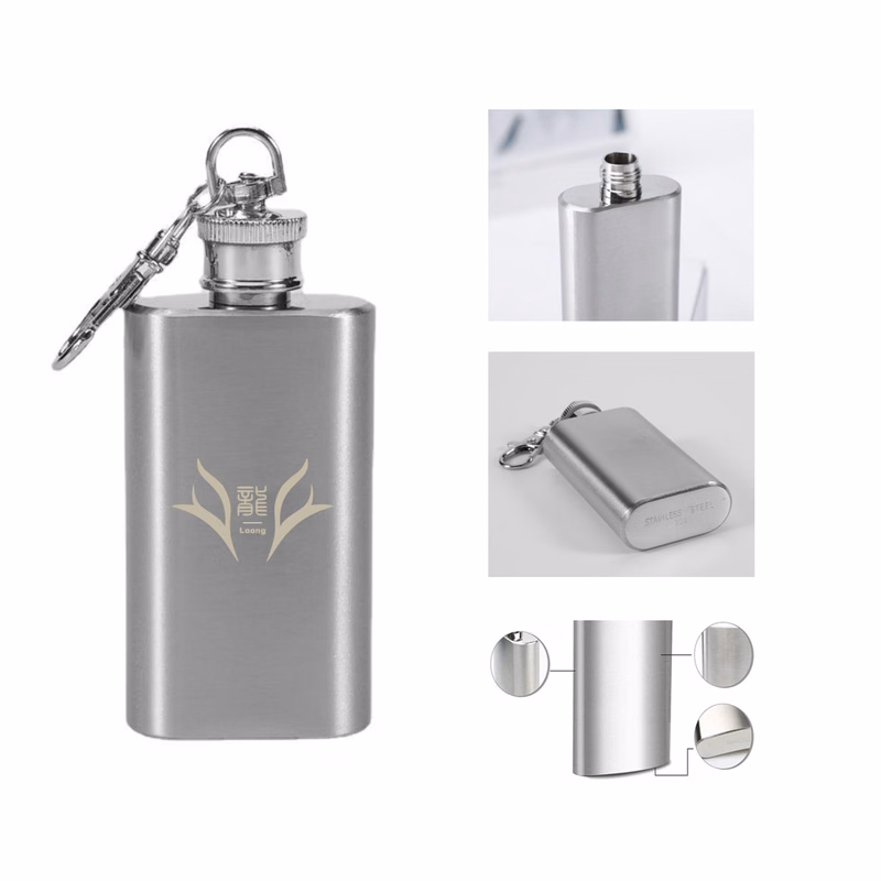 2Oz Stainless Steel Alcohol Hip Flask with Keychain