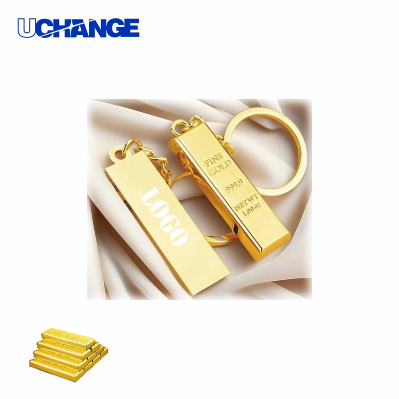 Miniature Gold Bar Shaped Metal Keychain