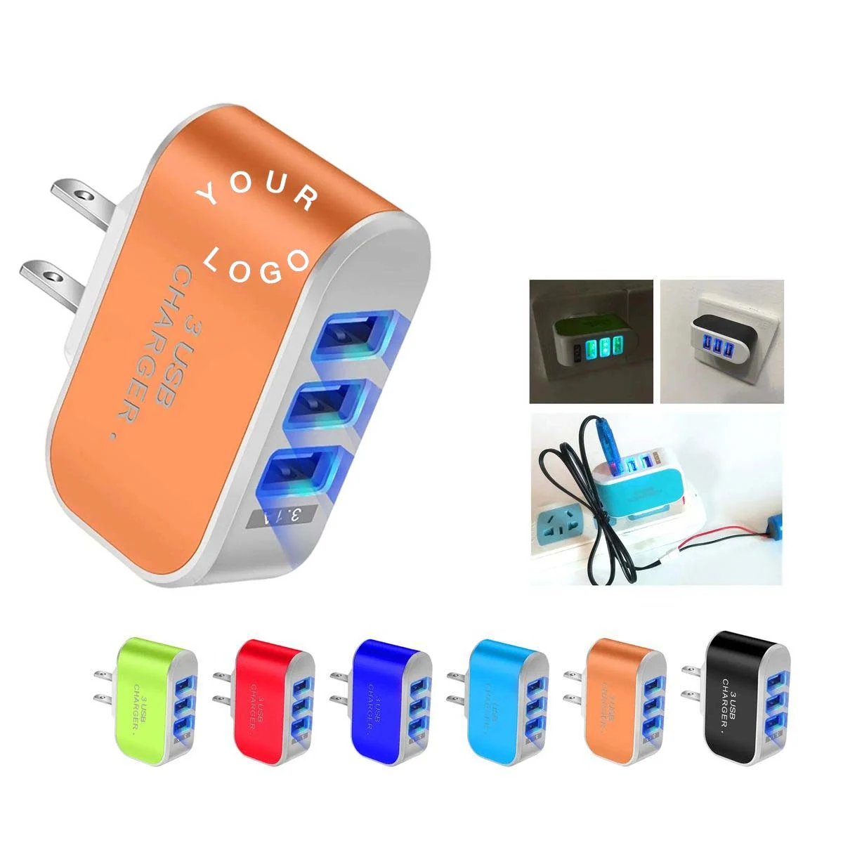 Portable LED USB Charger with Three Outlets 1