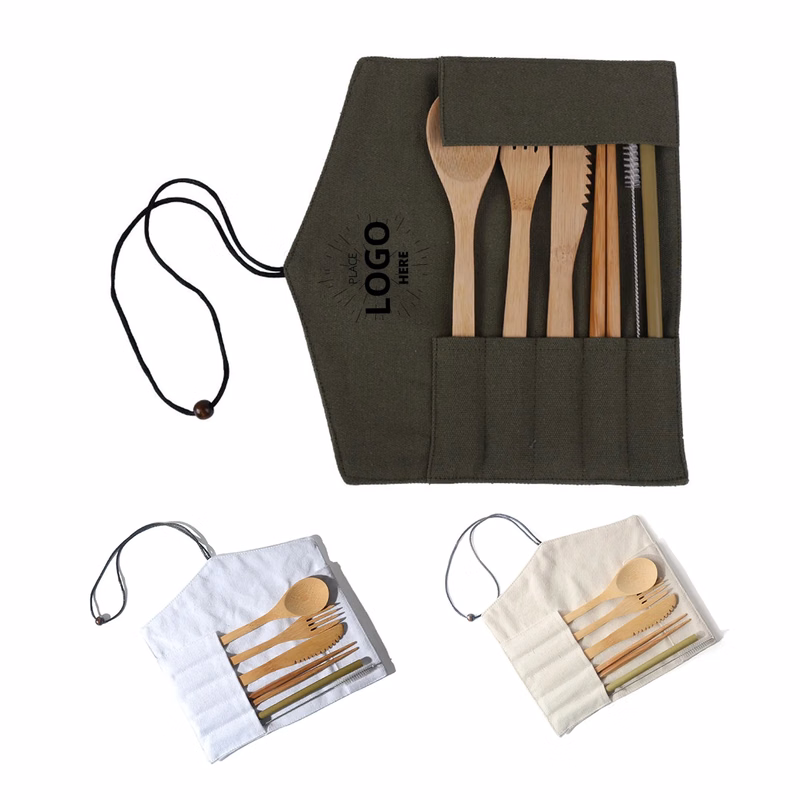 Reusable Bamboo Cutlery Set With Travel Pouch