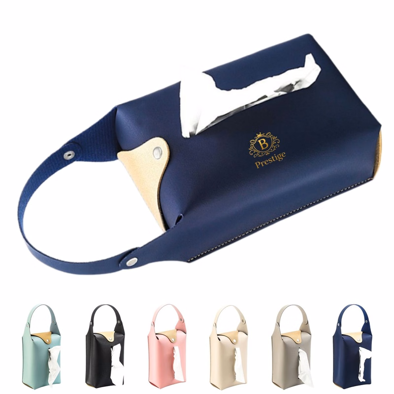 PU Leather Tissue Box Cover with Detachable Handle