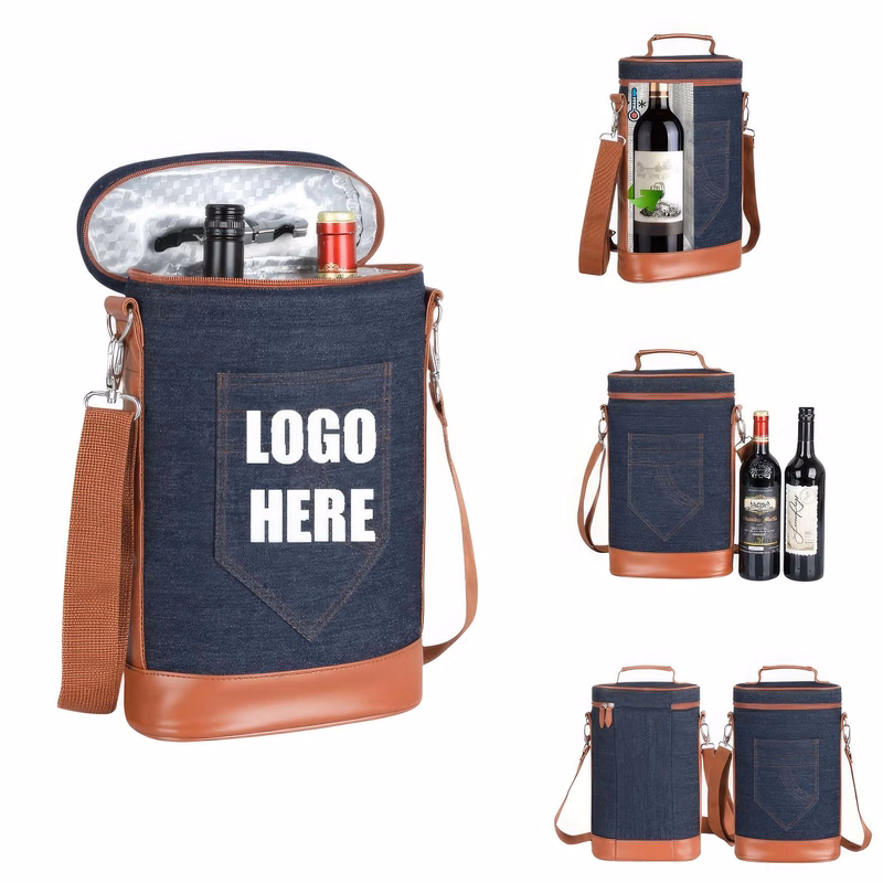 Custom Insulated 2 Bottle Wine Tote Carrier