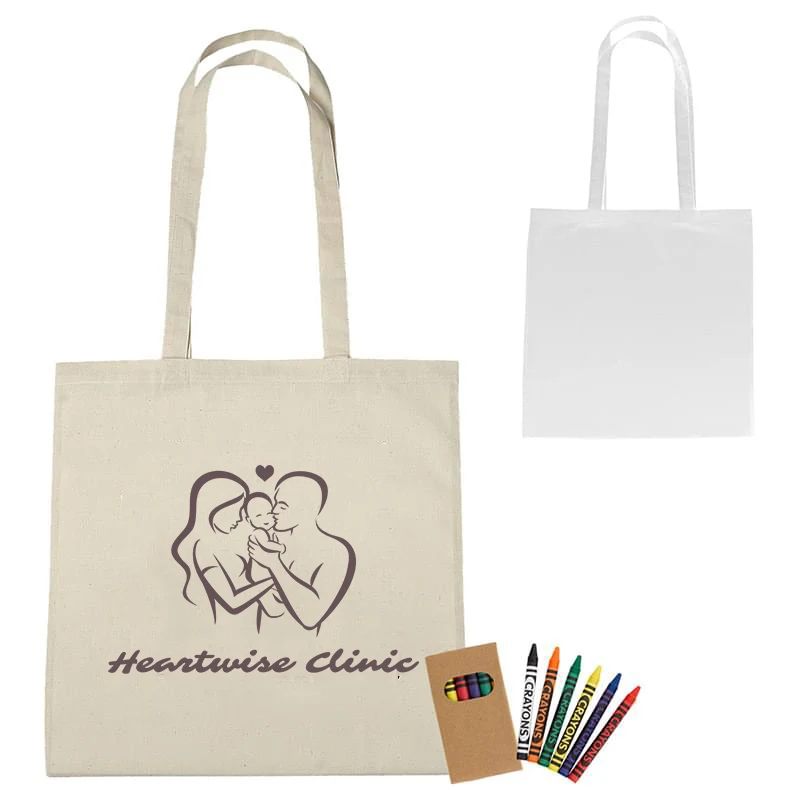 Pure Cotton Colorable Tote with 6-Pack Crayons 1