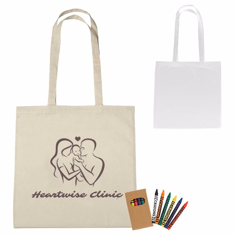 Pure Cotton Colorable Tote with 6-Pack Crayons