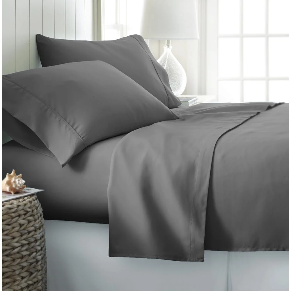 Microfiber Bed Sheet Sets - Gray Full 4 Piece Double-Brushed 1