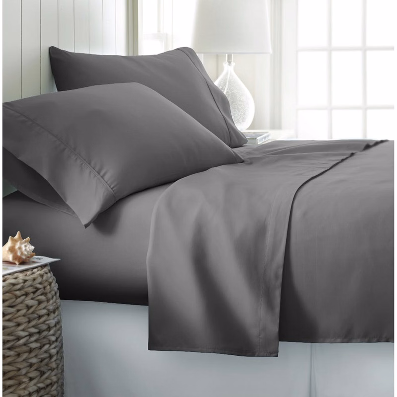 Microfiber Bed Sheet Sets - Gray Full 4 Piece Double-Brushed
