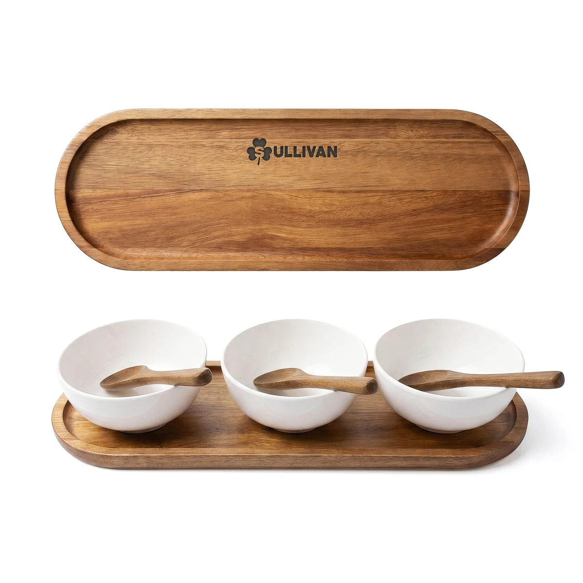 Sullivan Melamine Bowl Set With Acacia Wood Holder 1