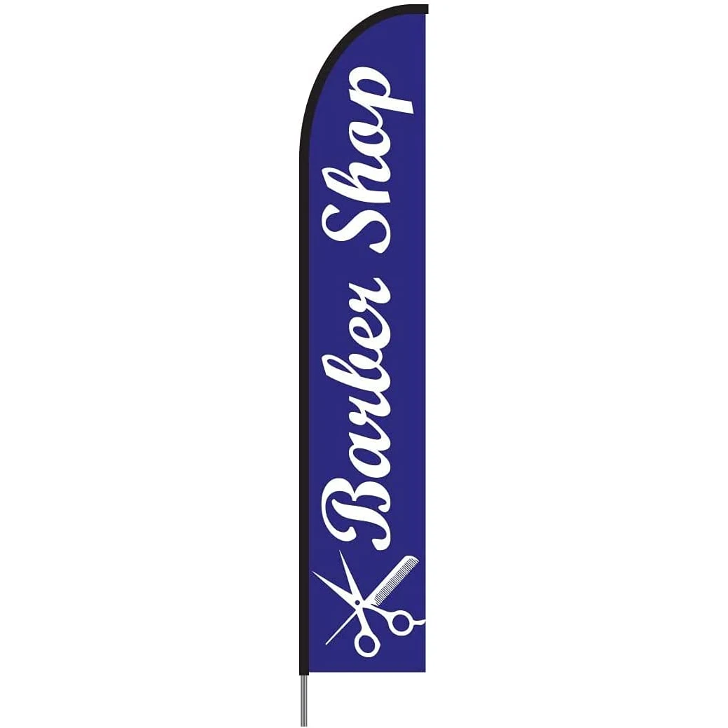 Barber Shop Sign Banner Swooper Feather Flag Pole Kit Outdoor Advertising Display, 15ft - Blue 1